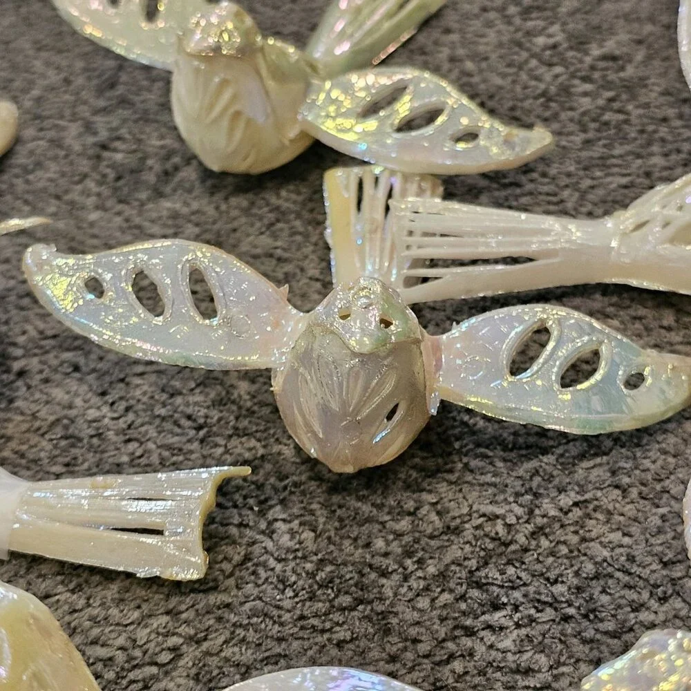 MCM Christmas Light Bird Toppers Pearlescent Plastic‎ Set 10 Cream VTG Ornaments